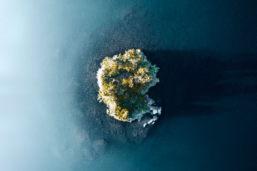 A tiny island in the middle of the ocean